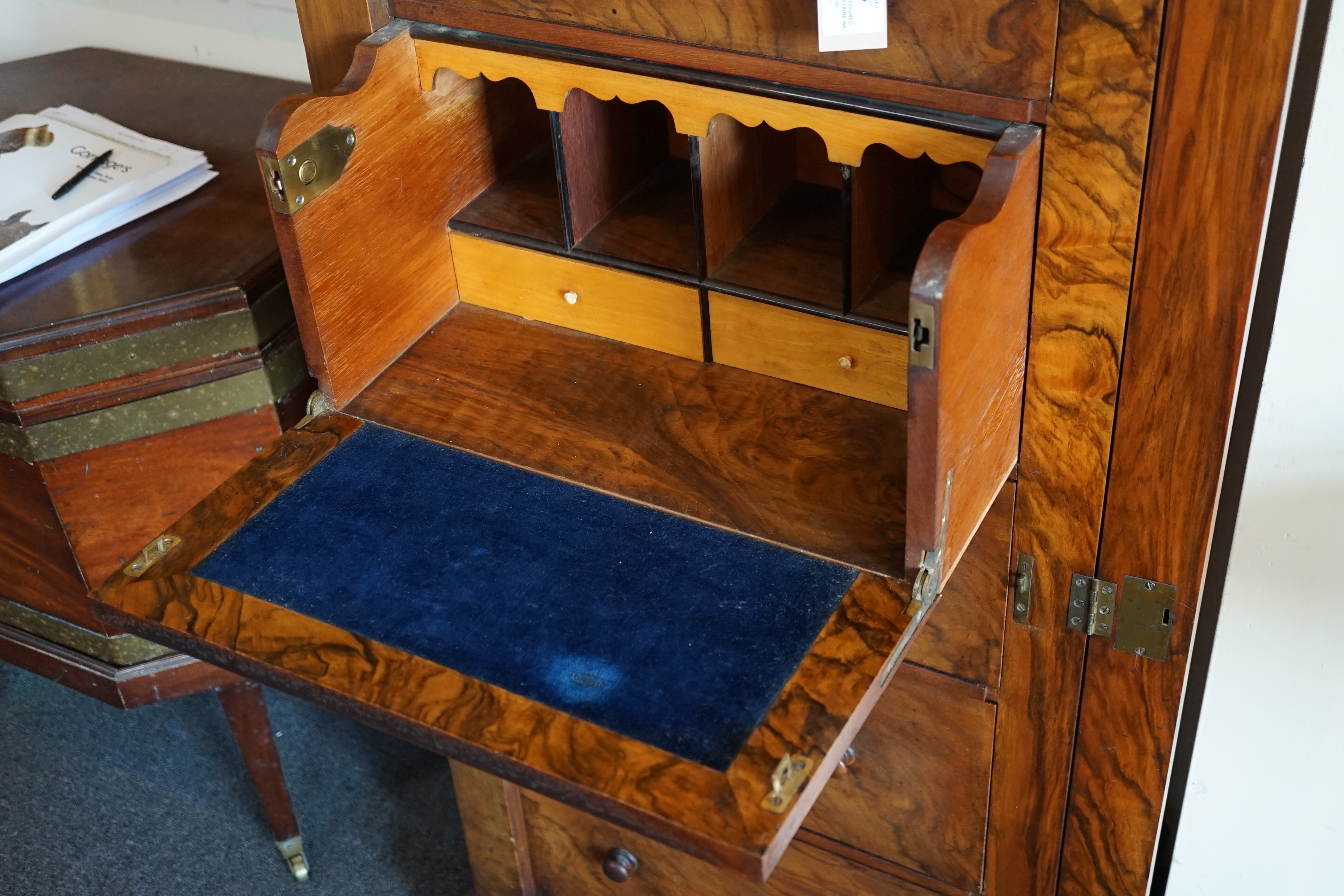 A Victorian figured walnut secretaire Wellington chest